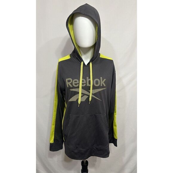 Reebok Sweatshirt Hoodie Men Medium M Long Sleeve Drawstring Pocket Graphic Gray - Picture 2 of 9